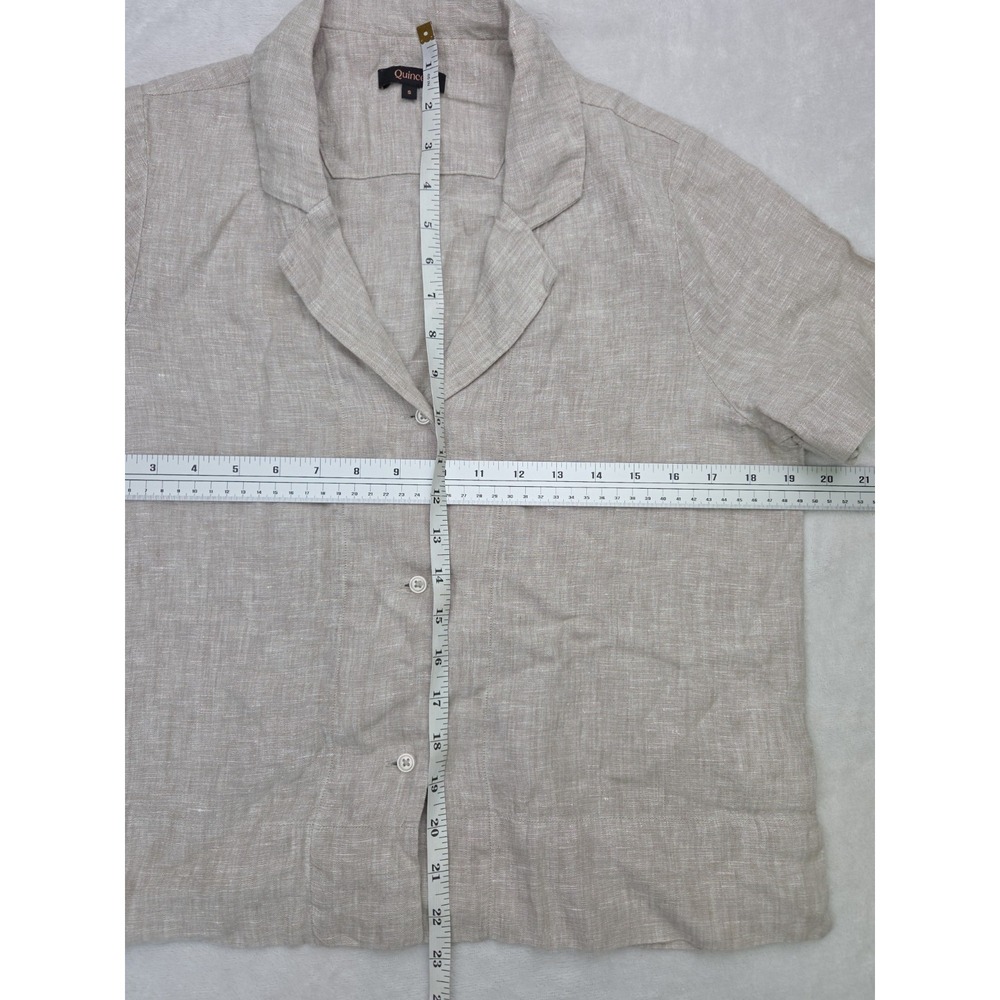 QUINCE 100% European Linen Short Sleeve Shirt FLAX Beige Size Small Quiet Luxury - Picture 4 of 8